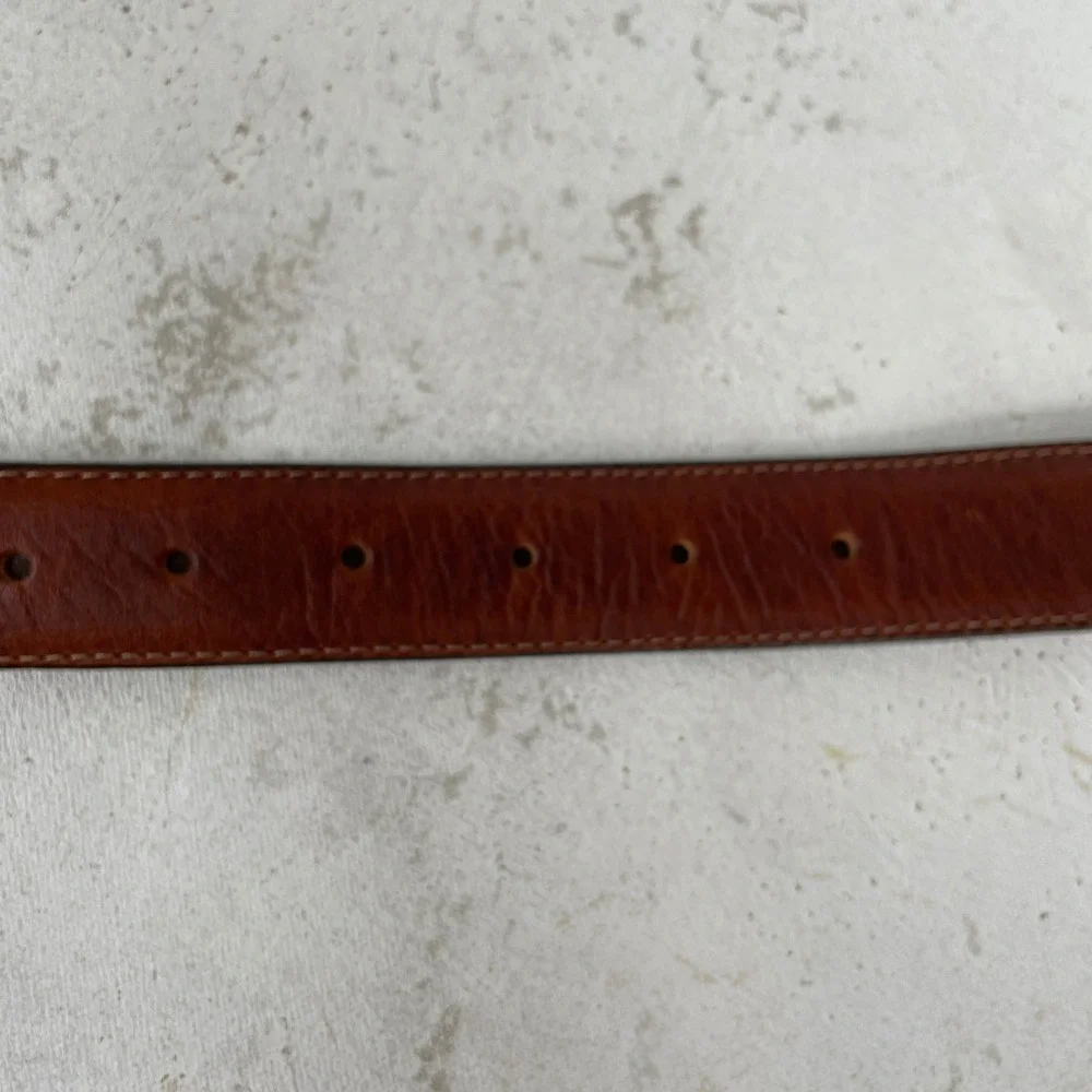 L.L. Bean Belt Mens 44 Brown Full Grain Leather Brass Buckle Made in USA 0FMH3